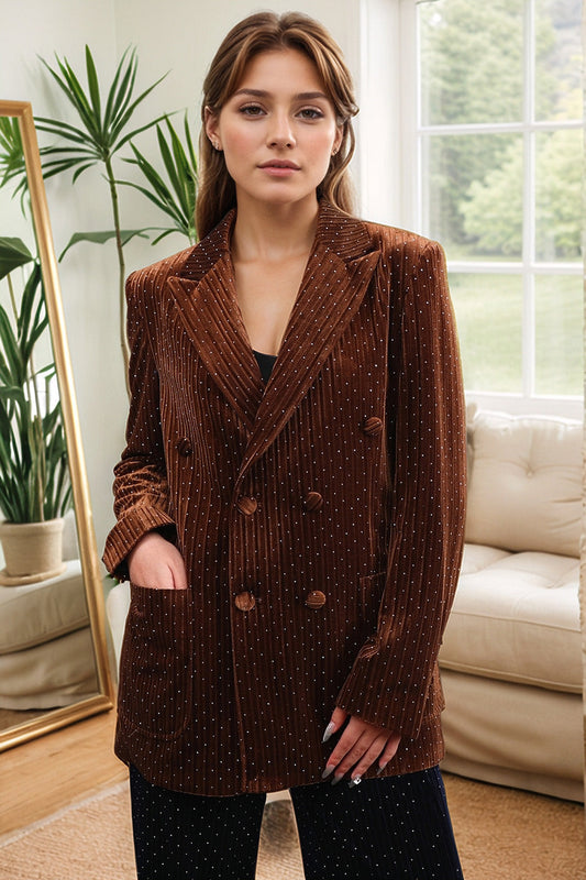 Blazer croisé à revers crantés en velours Coffee Dots