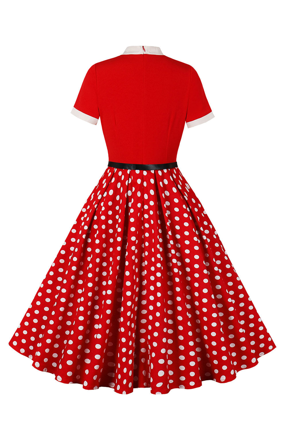 A-Line Black Polka Dot Short Sleeve 1950s Dress with Belt