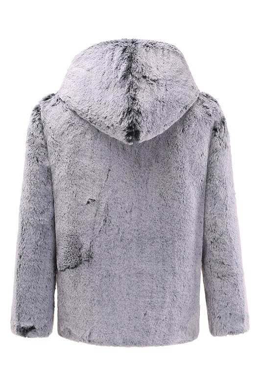Manteau long en peau de mouton à capuche gris pour homme