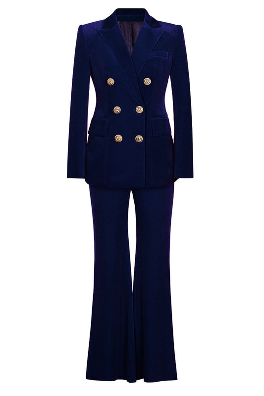Navy Double-Breasted Fitted 2-Piece Women's Suit