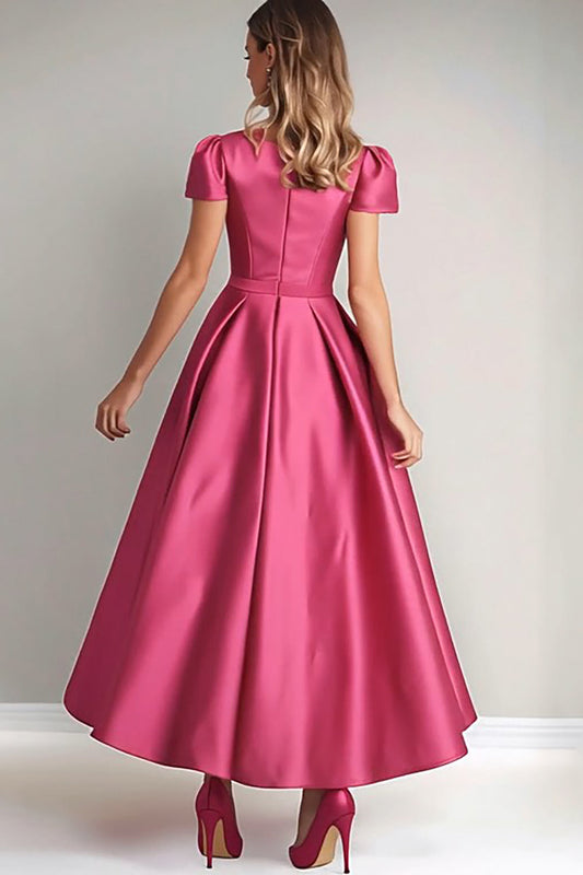 Fuchsia A-Line Dress with Puffy Sleeves for the Godmother