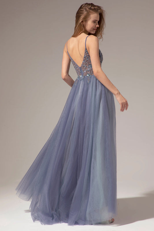 Robe de bal longue en V avec fente