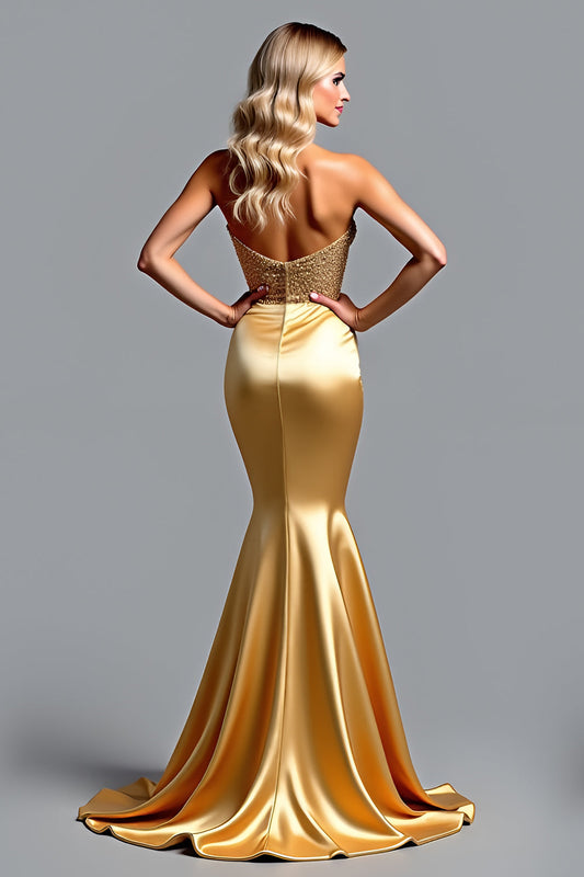 Vestido de fiesta Golden Mermaid Sweetheart con abertura
