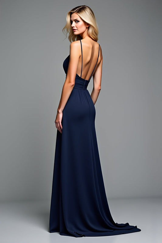 Robe longue de soirée A-ligne à fines bretelles