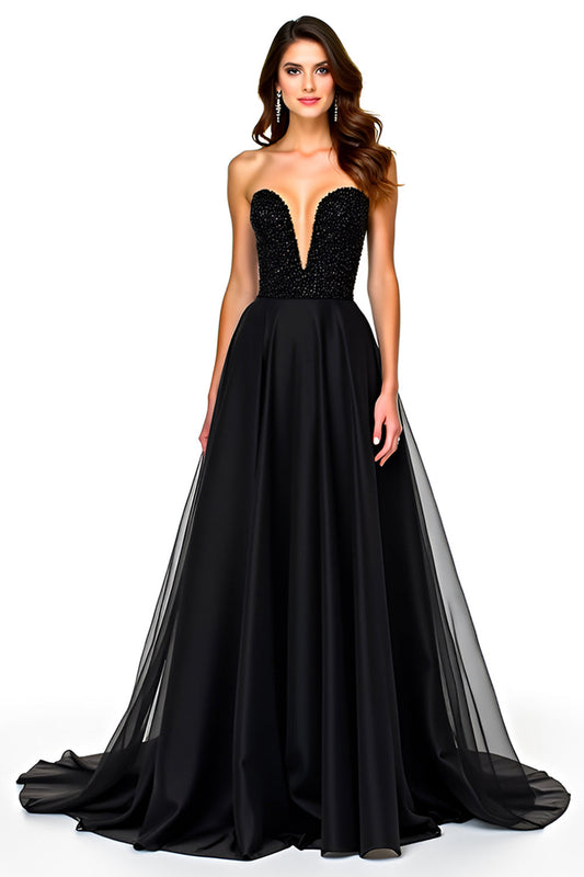 Robe bustier en ligne A, scintillante et froncée, pour cravate noire