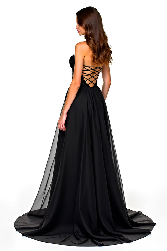 Robe bustier en ligne A, scintillante et froncée, pour cravate noire