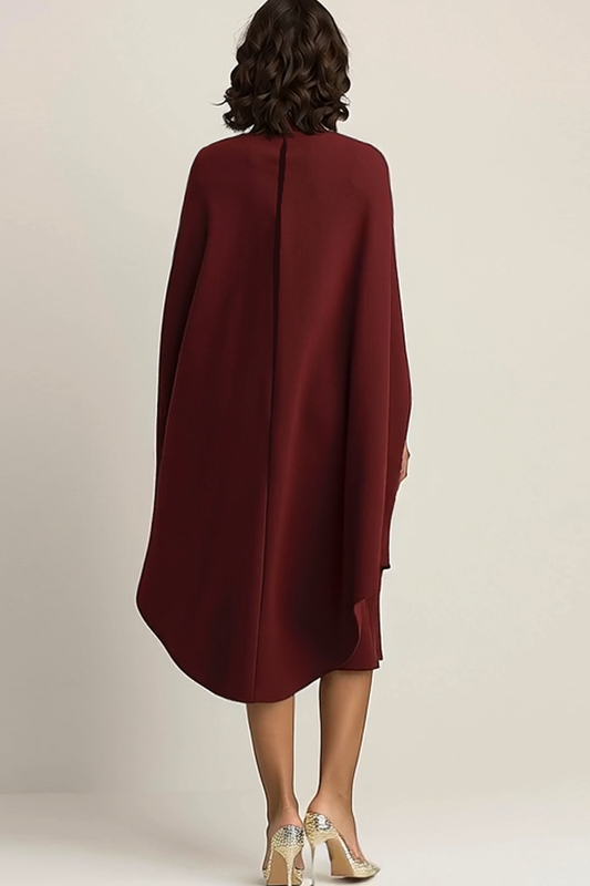 Robe fourreau midi de soirée bordeaux avec cape