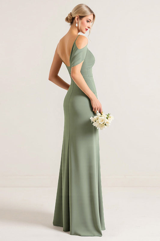 Olive One Shoulder Ruched Chiffon Sheath Bridesmaid Dress