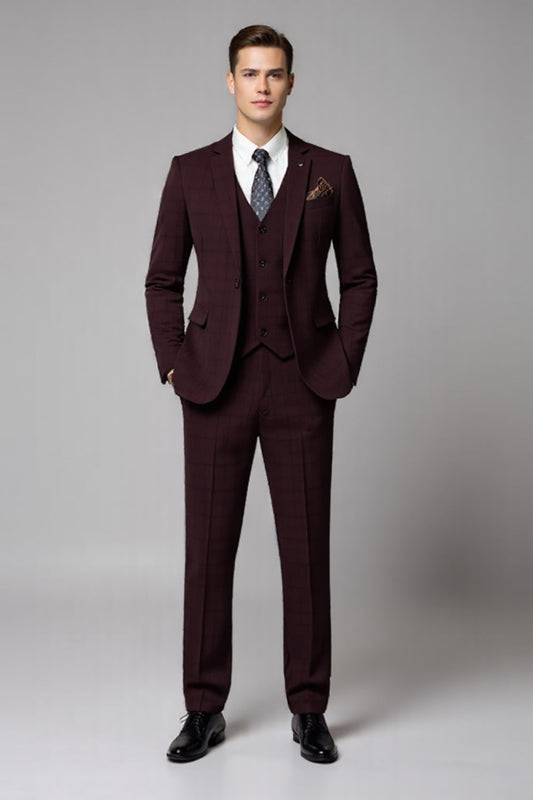 Costume Homme 2 Pièces Bordeaux à Revers Crantés