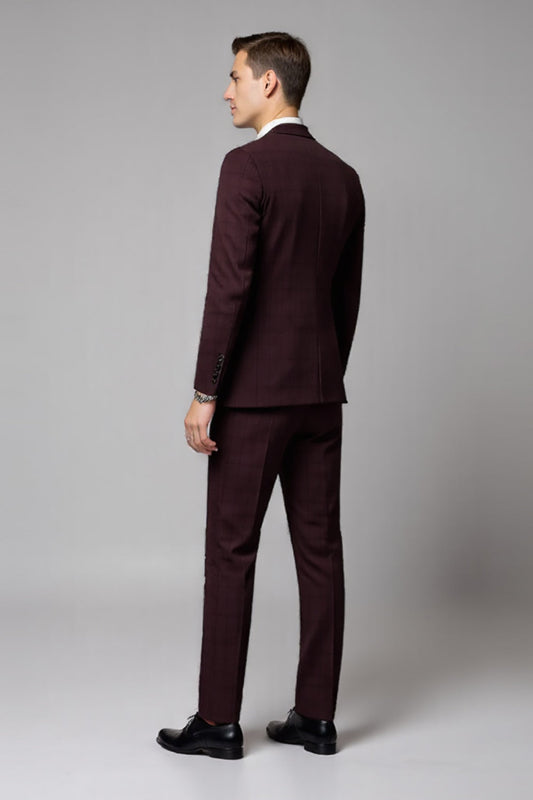 Costume Homme 2 Pièces Bordeaux à Revers Crantés