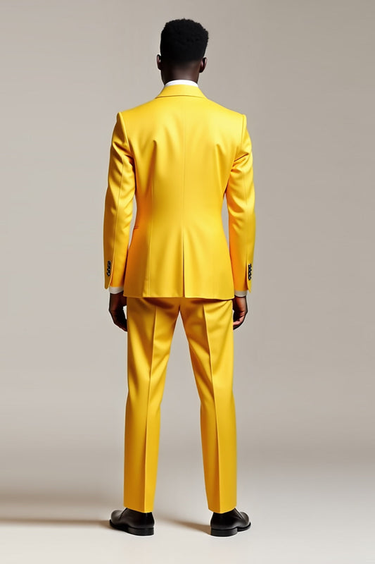 Costume de bal double boutonnage à revers crantés jaune pour homme