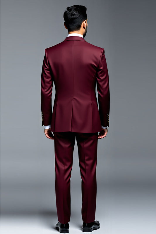 Costumes de bal pour hommes bordeaux à double boutonnage et revers crantés