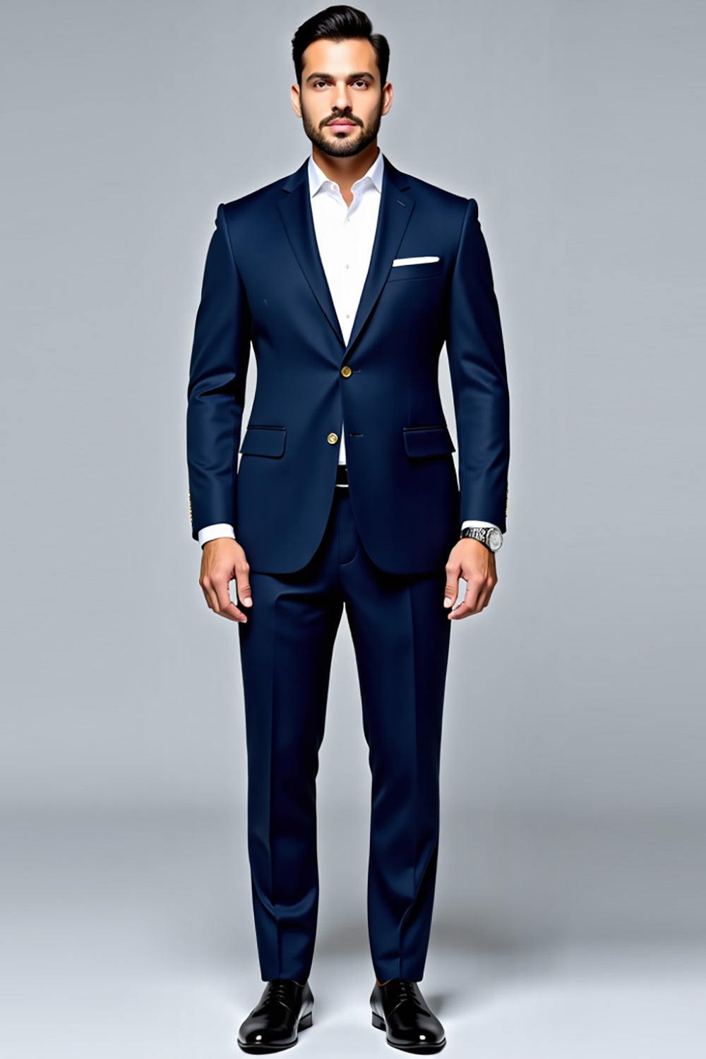 Dark Blue 2-piece Single-Breasted Lapel Slim-fit Men's Suit