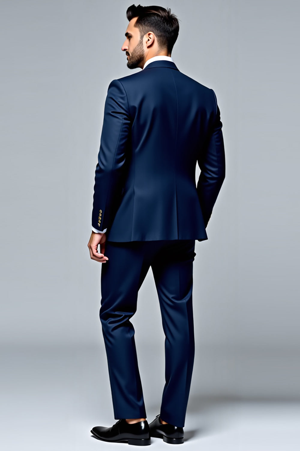 Dark Blue 2-piece Single-Breasted Lapel Slim-fit Men's Suit