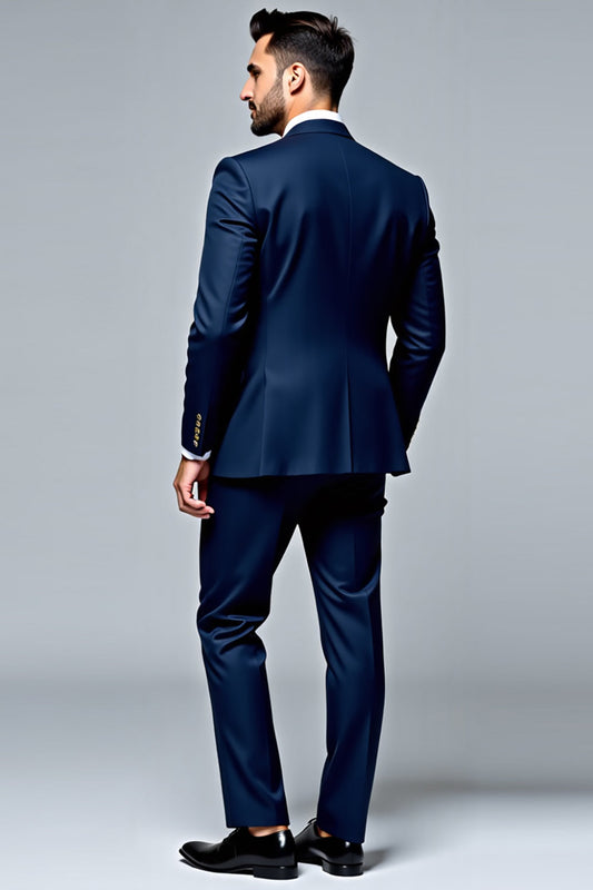Costume Homme Cintrée Revers Bleu Foncé 2 Pièces