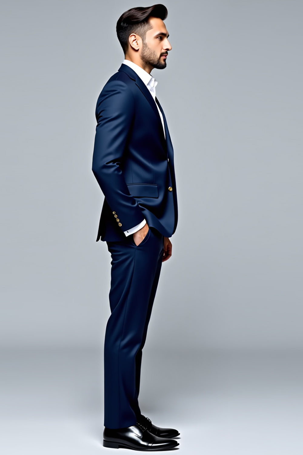 Dark Blue 2-piece Single-Breasted Lapel Slim-fit Men's Suit