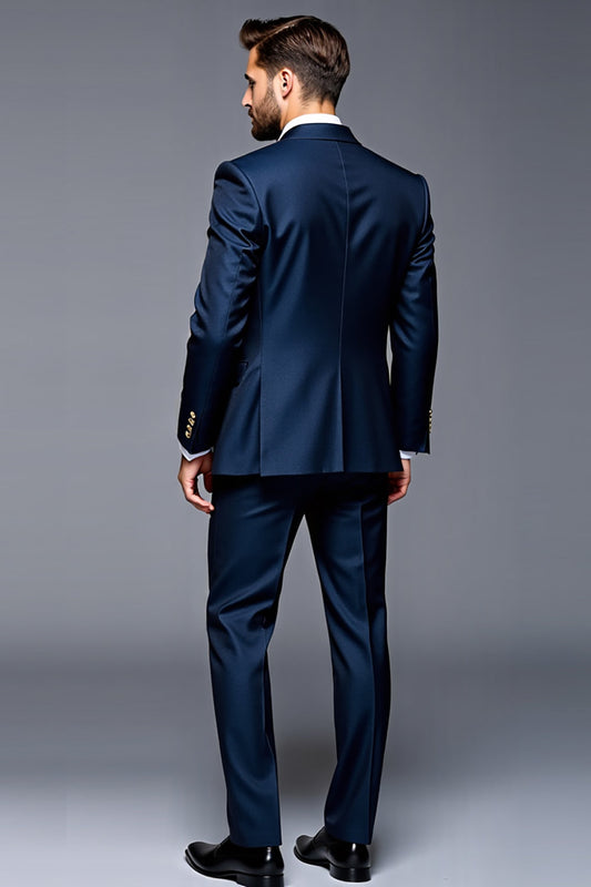 Costume de soirée 3 pièces bleu foncé à revers crantés pour hommes