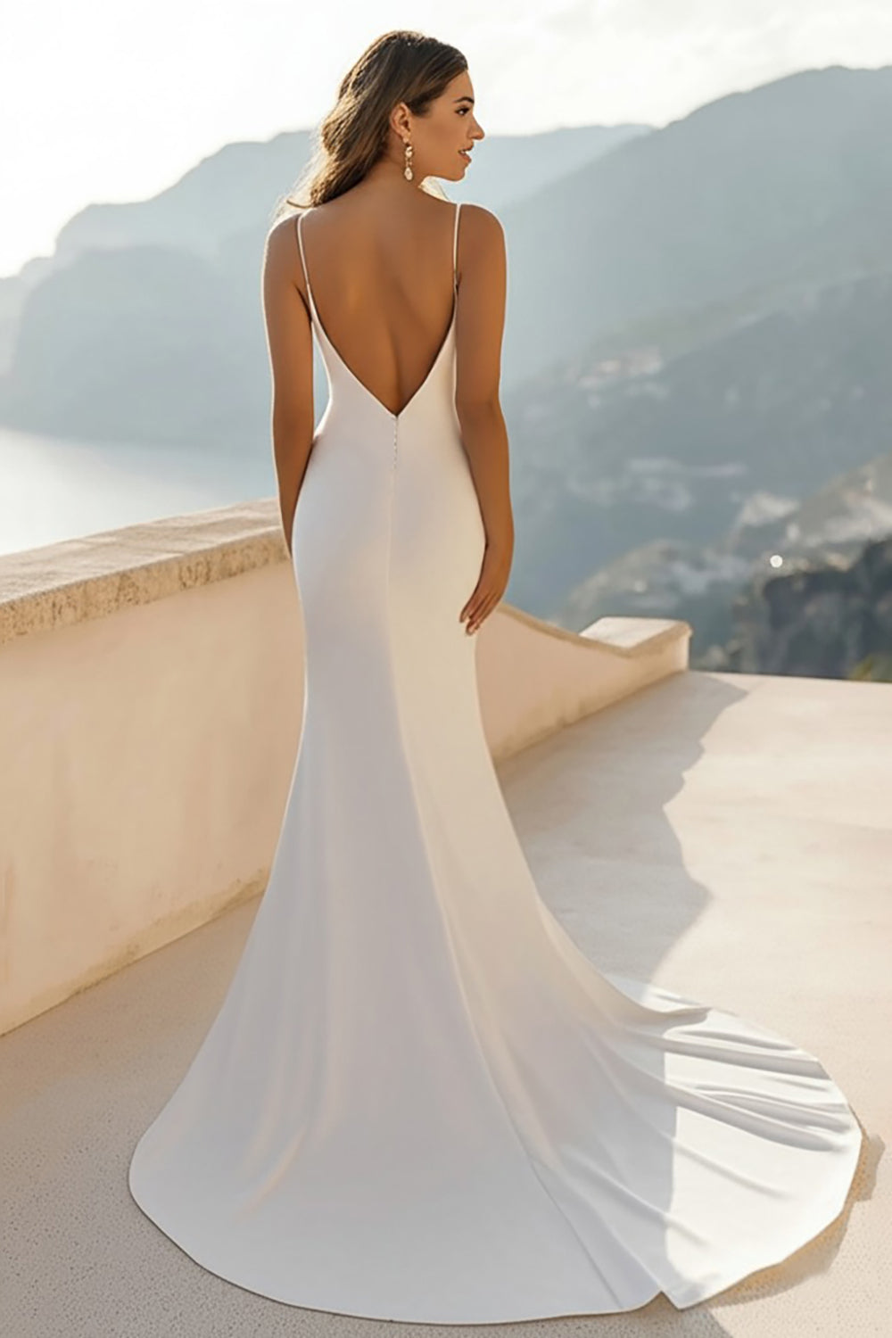 Ivory Satin Spaghetti Straps Mermaid Wedding Dress