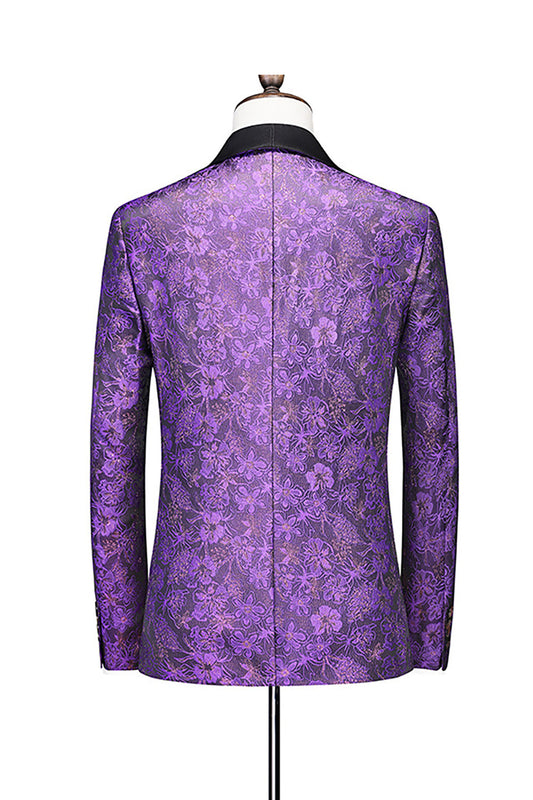 Costume de bal pour homme 3 pièces imprimé, col châle, un bouton, violet