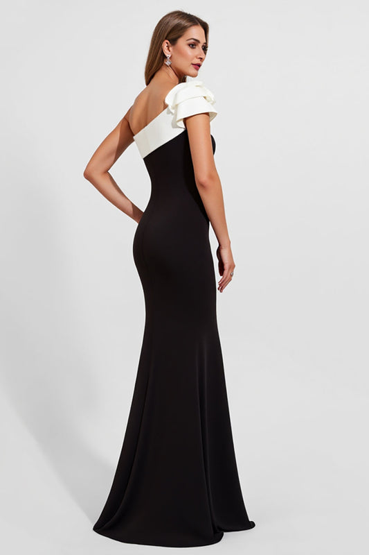 Robe de soirée longue noire sirène en satin