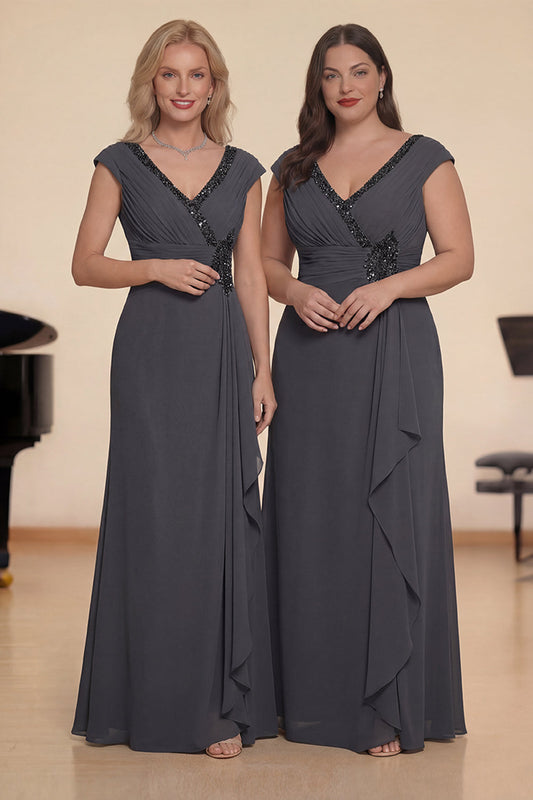 Mermaid Steel Grey Pleated Chiffon Choir Dress with Beading