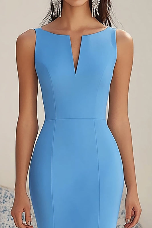 Robe de soirée asymétrique bleu sirène à volants