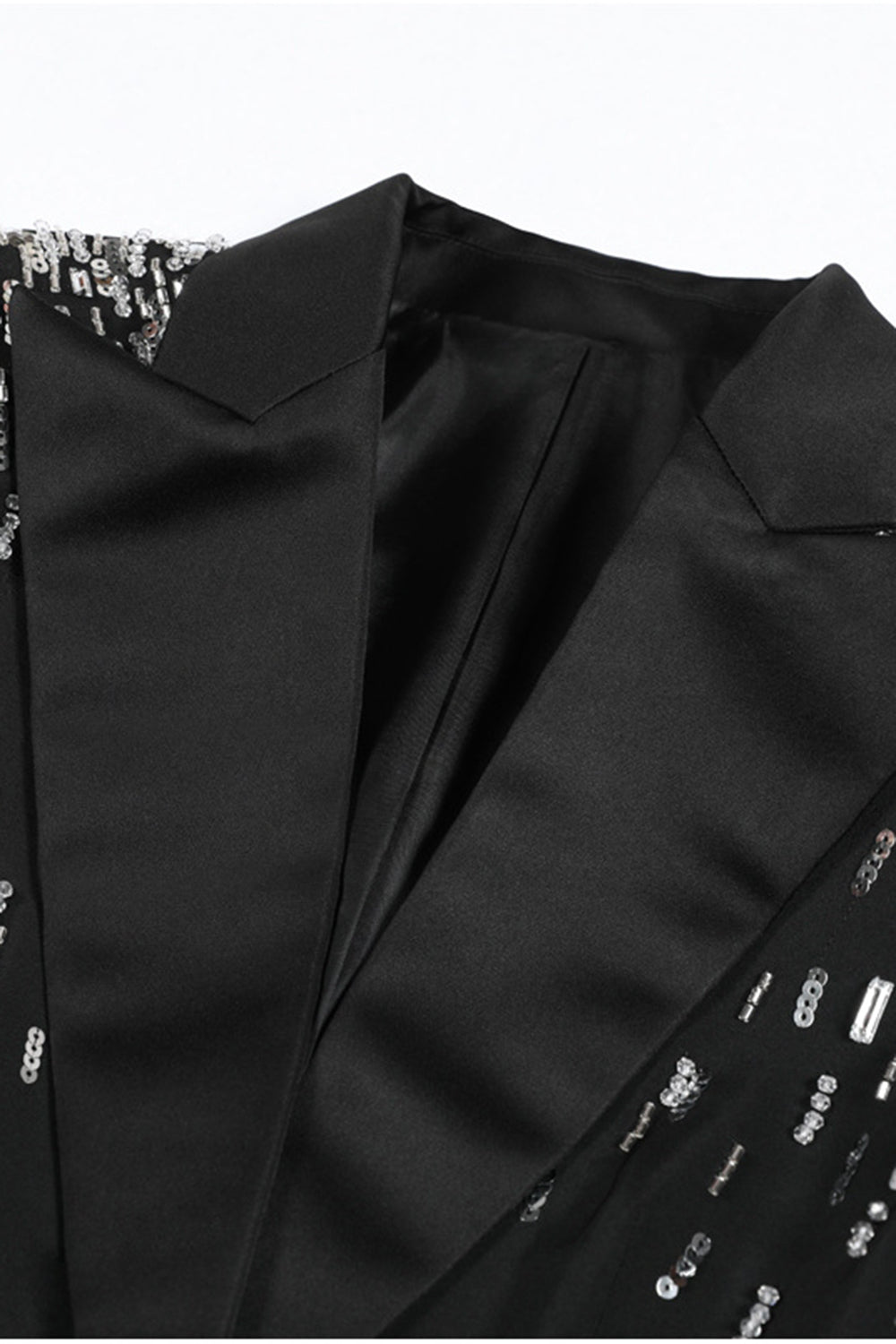 Blazer de bal pour femme, simple boutonnage, revers cranté blanc, avec sequins