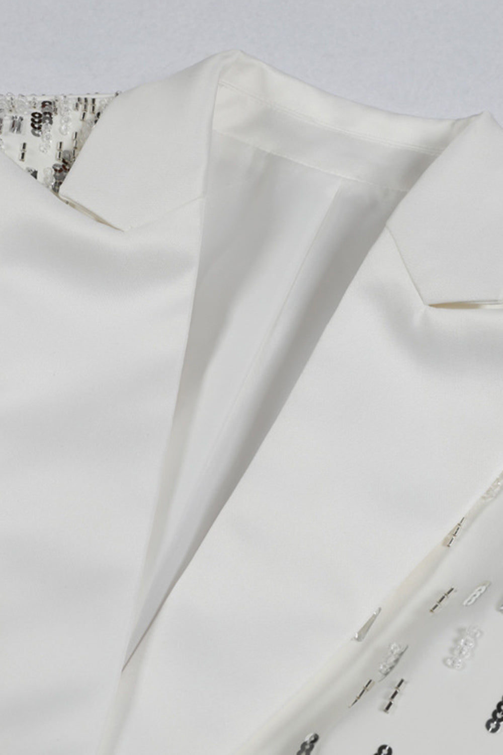 Blazer de bal pour femme, simple boutonnage, revers cranté blanc, avec sequins