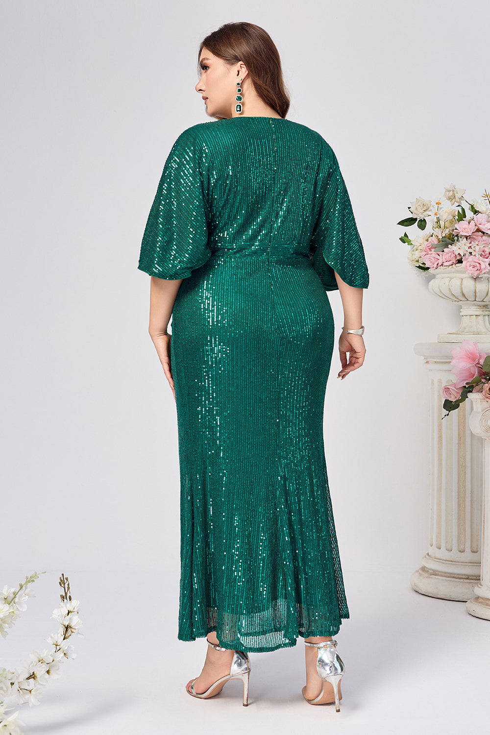 Sparkly Dark Green Sheath Ruched Long Choir Dress with Sequins