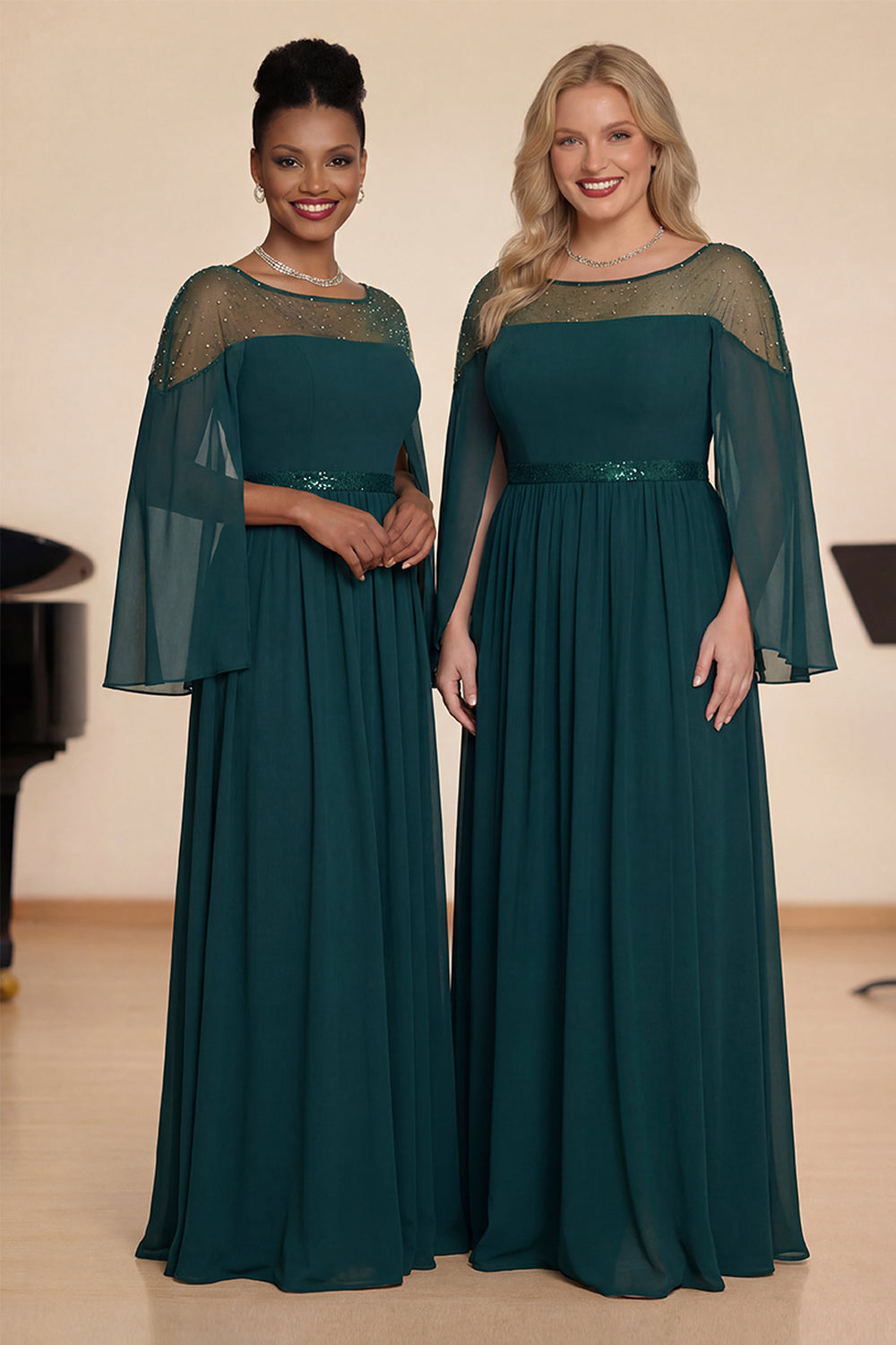 Peacock Blue A-Line Long Sleeves Choir Dress with Beading