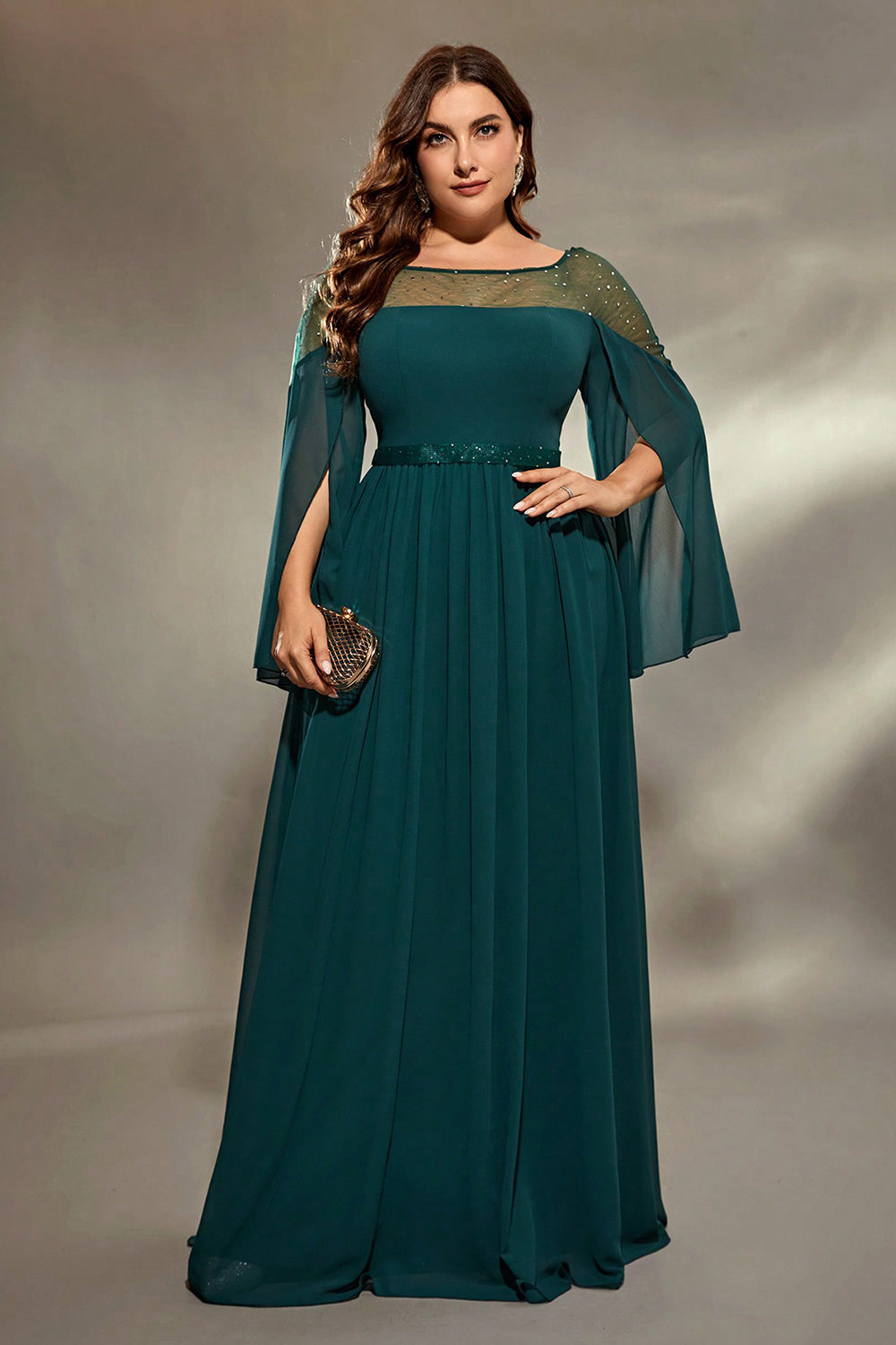 Peacock Blue A-Line Long Sleeves Choir Dress with Beading