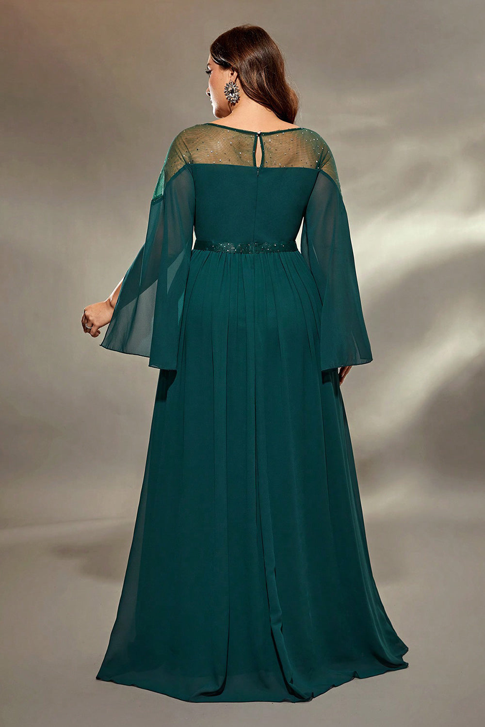 Peacock Blue A-Line Long Sleeves Choir Dress with Beading