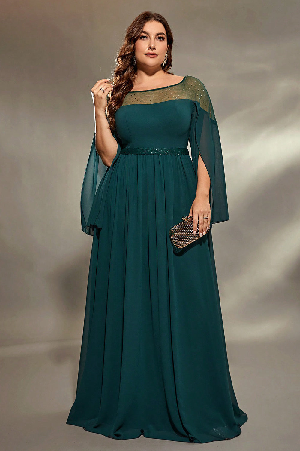 Peacock Blue A-Line Long Sleeves Choir Dress with Beading
