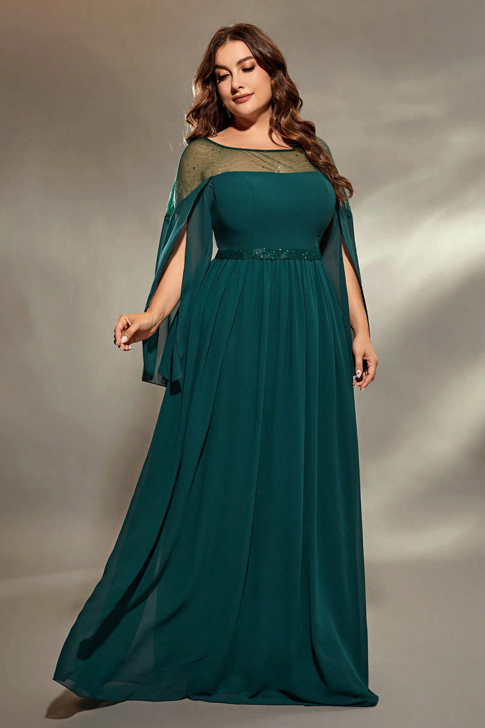 Peacock Blue A-Line Long Sleeves Choir Dress with Beading