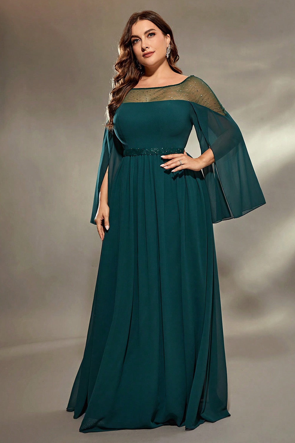 Peacock Blue A-Line Long Sleeves Choir Dress with Beading