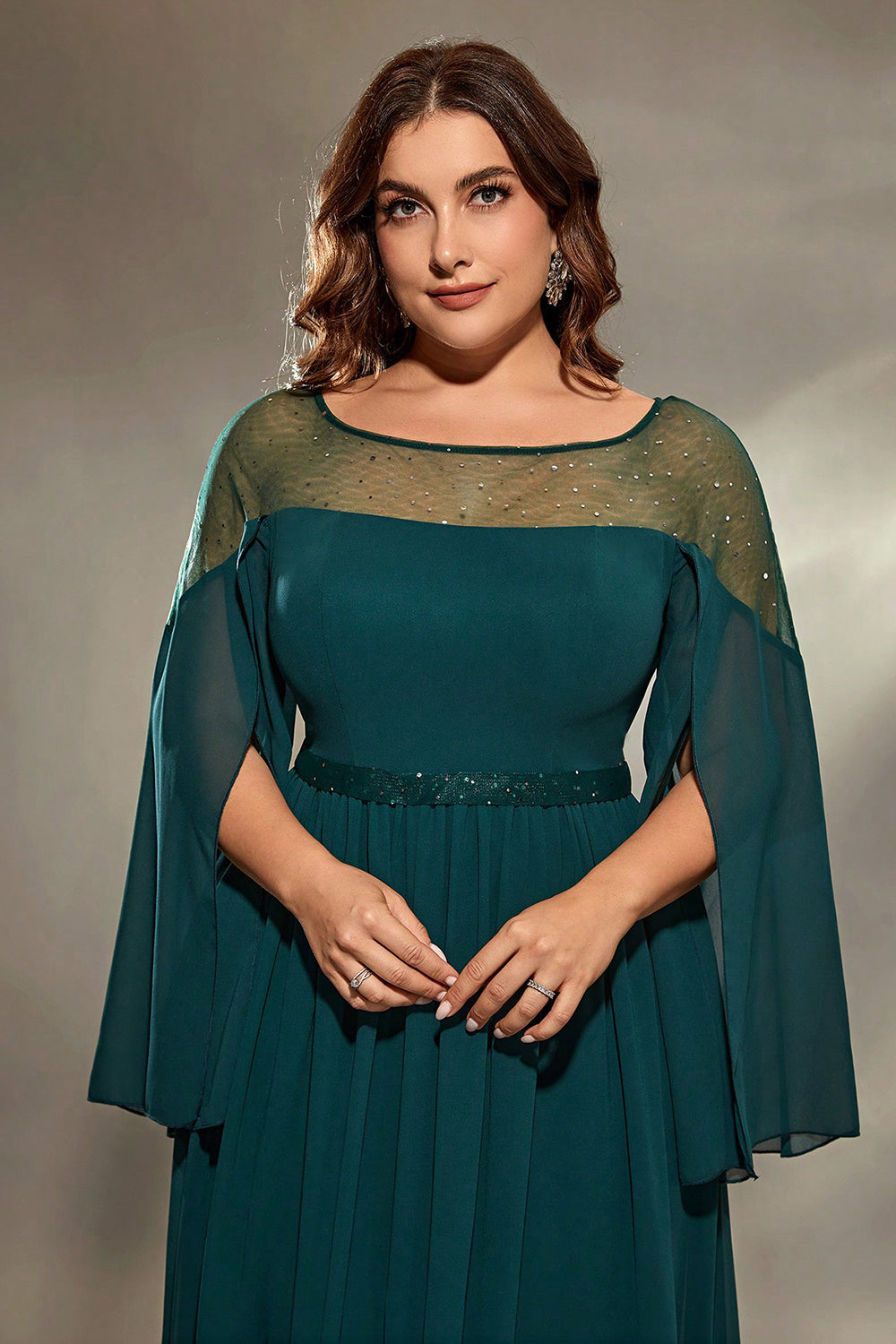 Peacock Blue A-Line Long Sleeves Choir Dress with Beading