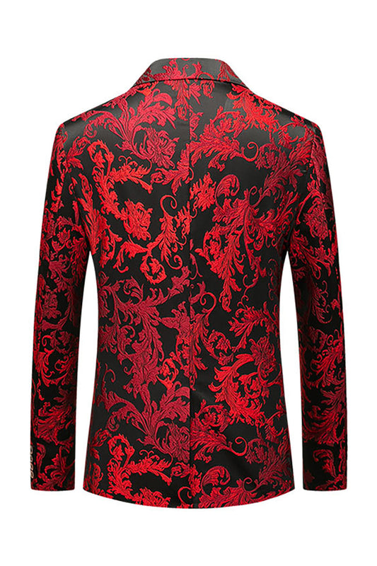 Blazer homme ajusté à revers crantés, floral rouge