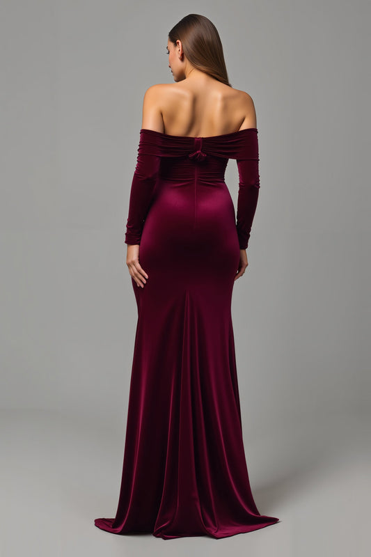 Burgundy Mermaid Off-The-Shoulder Long Holiday Dress