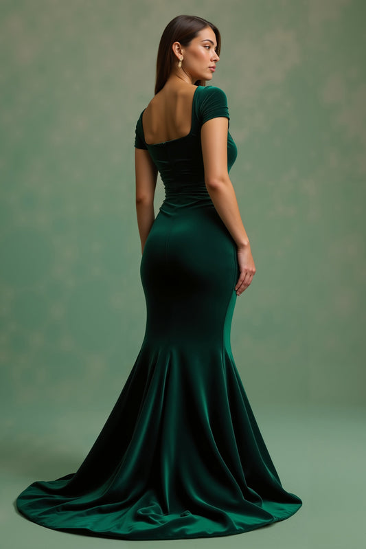 Robe longue de vacances vert foncé sirène à encolure carrée