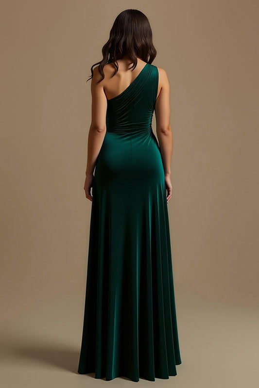 Robe de soirée asymétrique vert foncé à volants, coupe courte devant et longue derrière