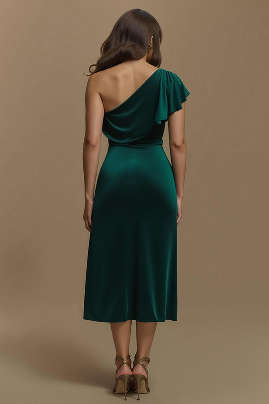 Robe fourreau midi en velours vert foncé avec manches pour les fêtes de fin d'année