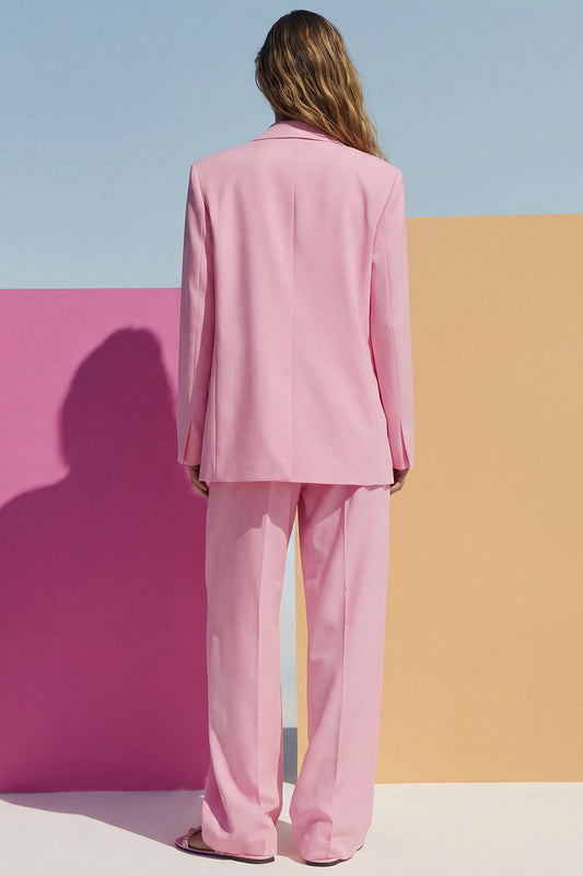 Ensemble deux pièces en satin rose avec poches pour femme