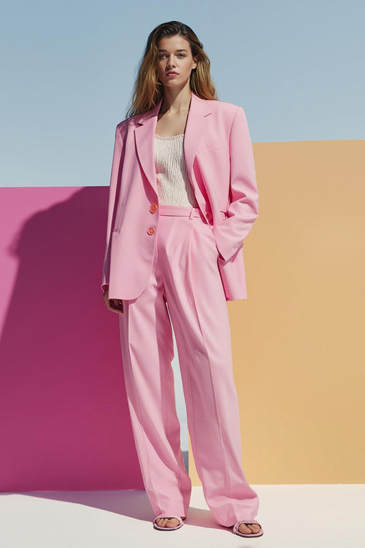 Ensemble deux pièces en satin rose avec poches pour femme