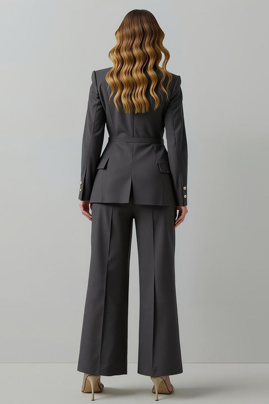 Dark Grey Peak Lapel 2 Piece Double Breasted Business Suits
