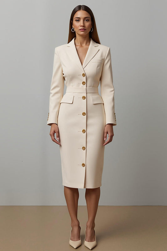 Robe blazer midi à revers crantés avec taille crayon et champagne