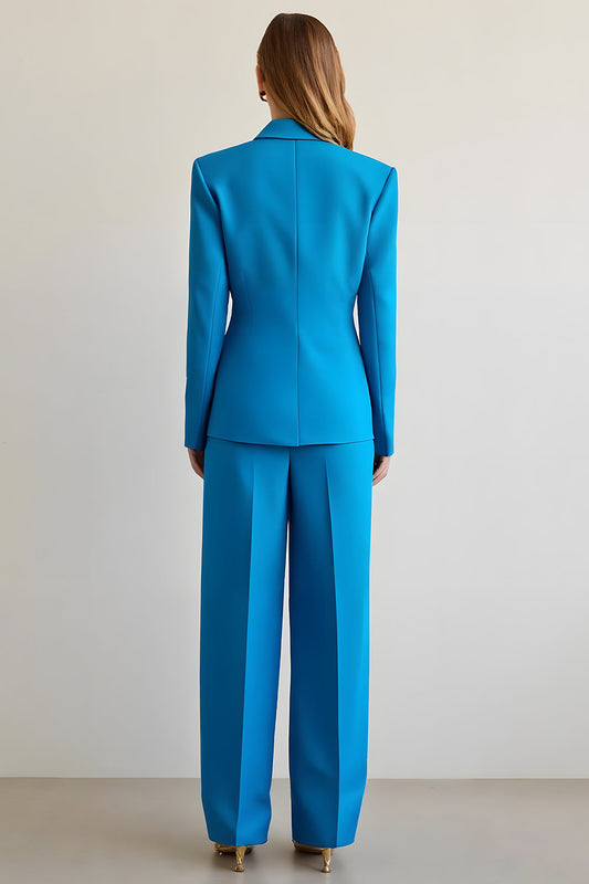 Blue 2 Piece Notched Lapel Satin Women's Prom Suit
