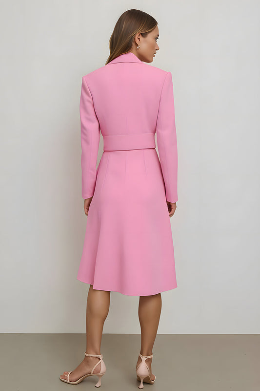 Robe midi moulante de travail rose à revers crantés et ceinture
