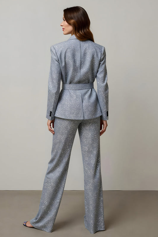 Ensembles de costume de bal à paillettes gris étincelant 2 pièces avec poches pour femme