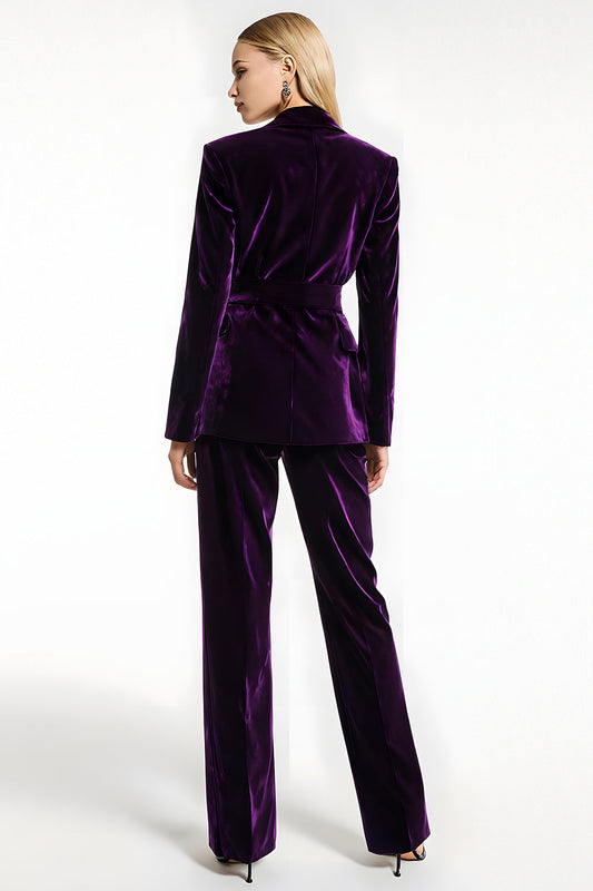 Costumes d'affaires en velours violet foncé à revers crantés, 2 pièces