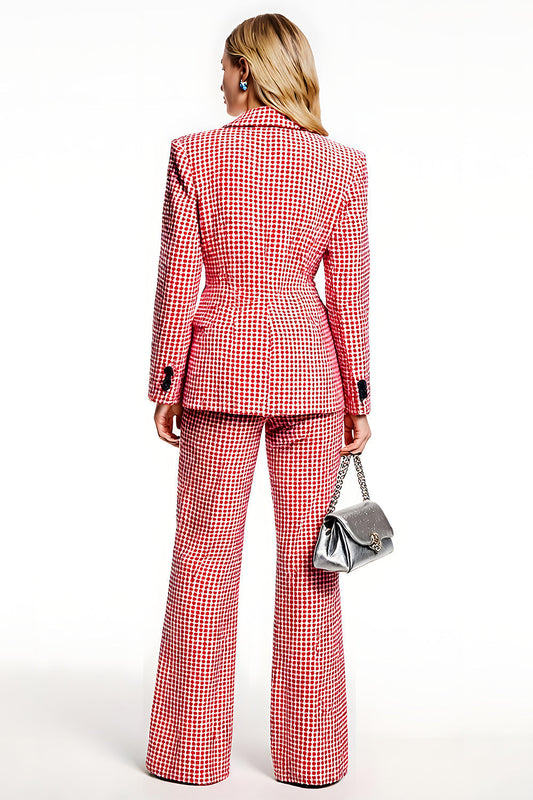 Red Plaid 2-Piece Notched Lapel Business Suits
